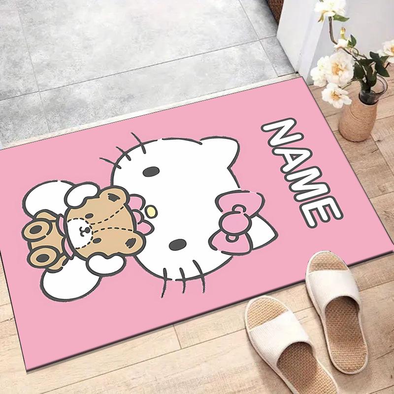 Custom HelloKitty Mat Personalized Name, Polyester Washable Indoor Entryway Rug, Gift for Christmas, Easter, Thanksgiving Day