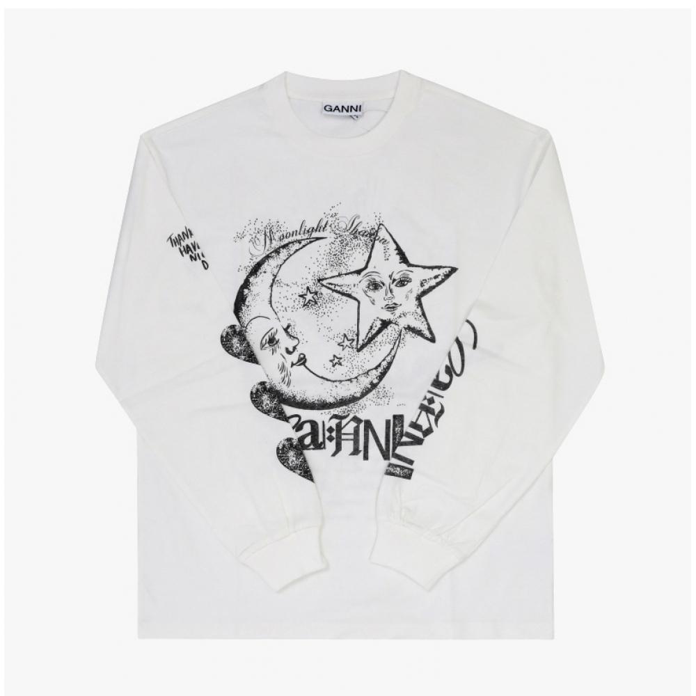 Ganni T4064 135 Moonlight Future Logo Print Women S Long Sleeve Tee