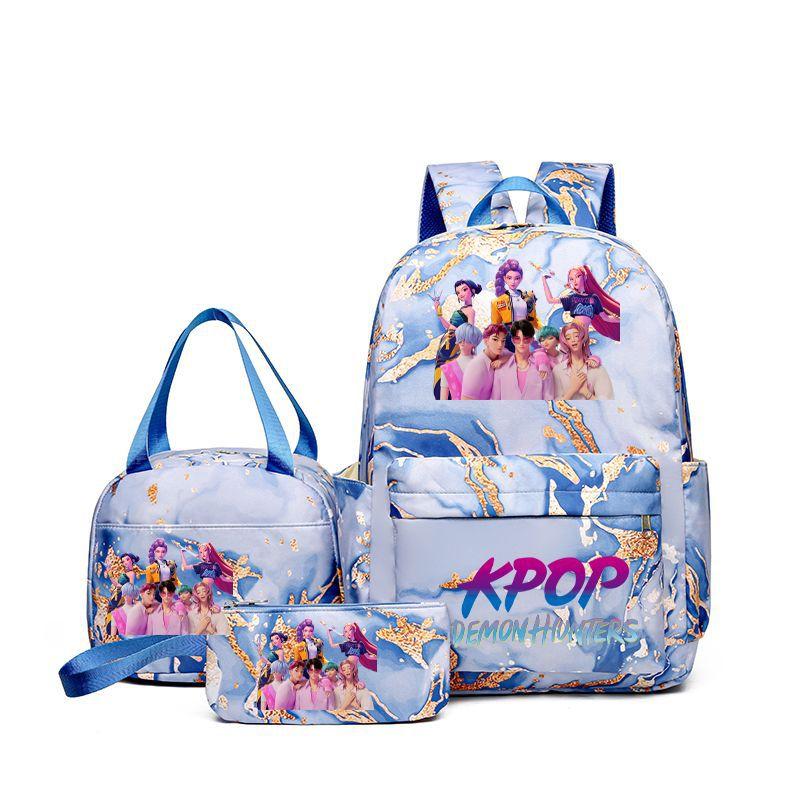 Neuer K-Pop Hexenjäger Aufdruck Schüler Schultasche Rucksack Umhänge Federmäppchen Dreiteiliges Set