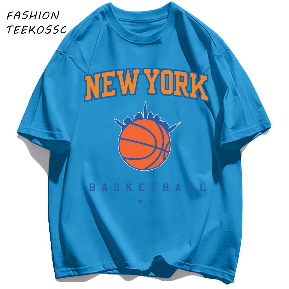 New York Basketball Print Men Basics TShirt Trendy Casual Oversize T Shirts Cotton Soft Streetwear Summer AllMatch Clothes