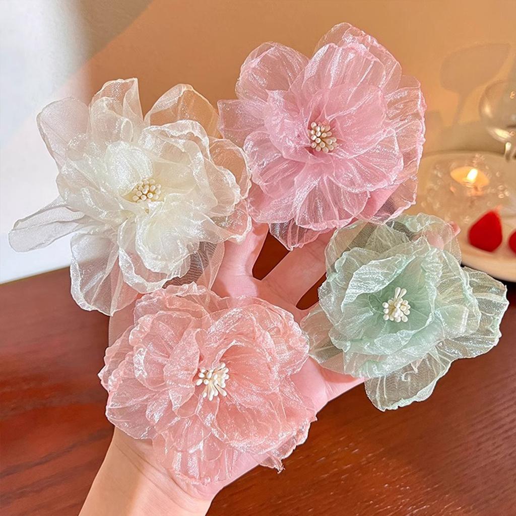Sweety Camellia Hair Clip Exquisite Handmade Pearlescent Gauze Flower Hair Clip For Women Trendy Hairpin Girls Hair Accessories