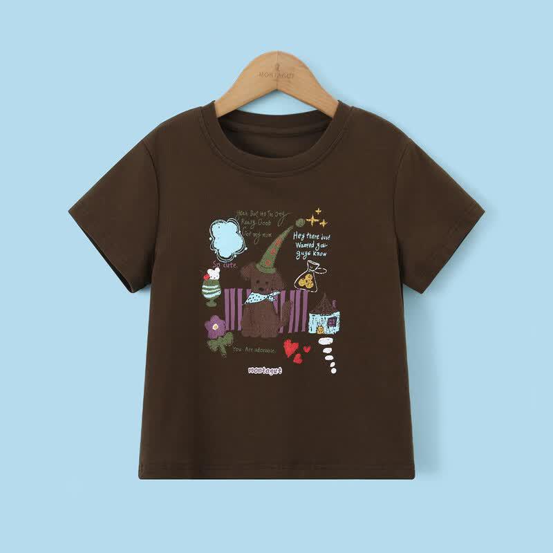 Montagut Girls' Cartoon Print Short Sleeve T-Shirt