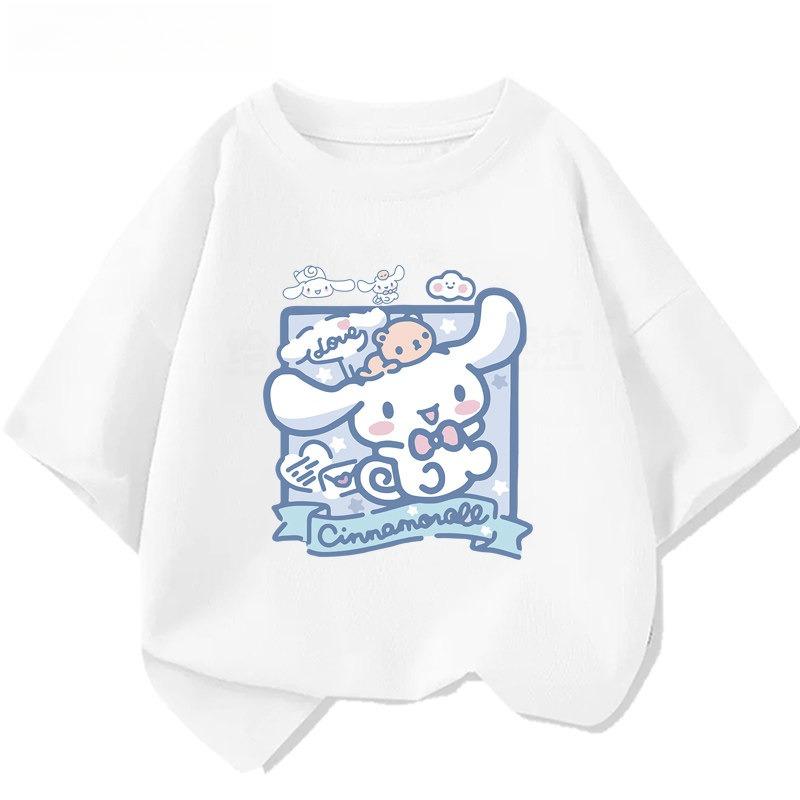 Summer 2026 New Childrens Tshirt Cinnamoroll Graffiti Cartoon Print Pure Cotton Breathable Parentchild Fashion Short Sleeve