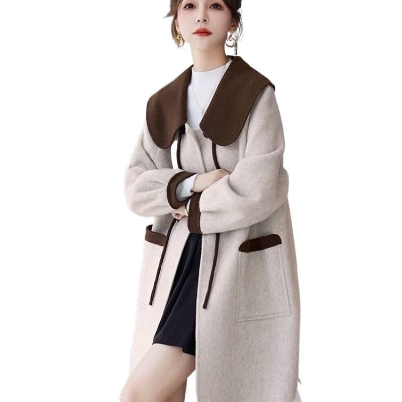 Autumn/Winter 2025 Color Block Wool Coat with Doll Collar