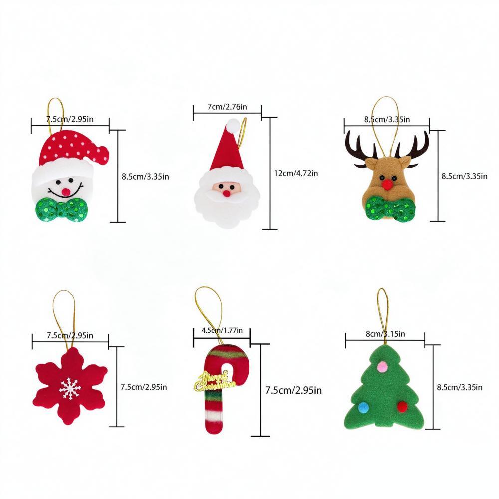 6pcs Fabric Christmas Tree Hanging Ornaments, Assorted Santa Snowman Reindeer Snowflake Tree Candy Cane for Holiday Decor