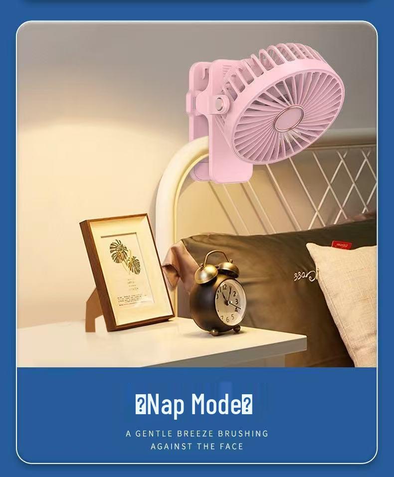 Portable Rechargeable Silent Clip Fan for Bedside, Stroller, or Desk - High Wind Power