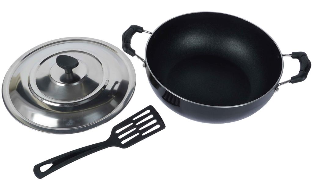 Trifri Non,Stick Kadai Turner With Lid  Non Stick Coating Induction Base Cookware Kitchen Accessories Cooking