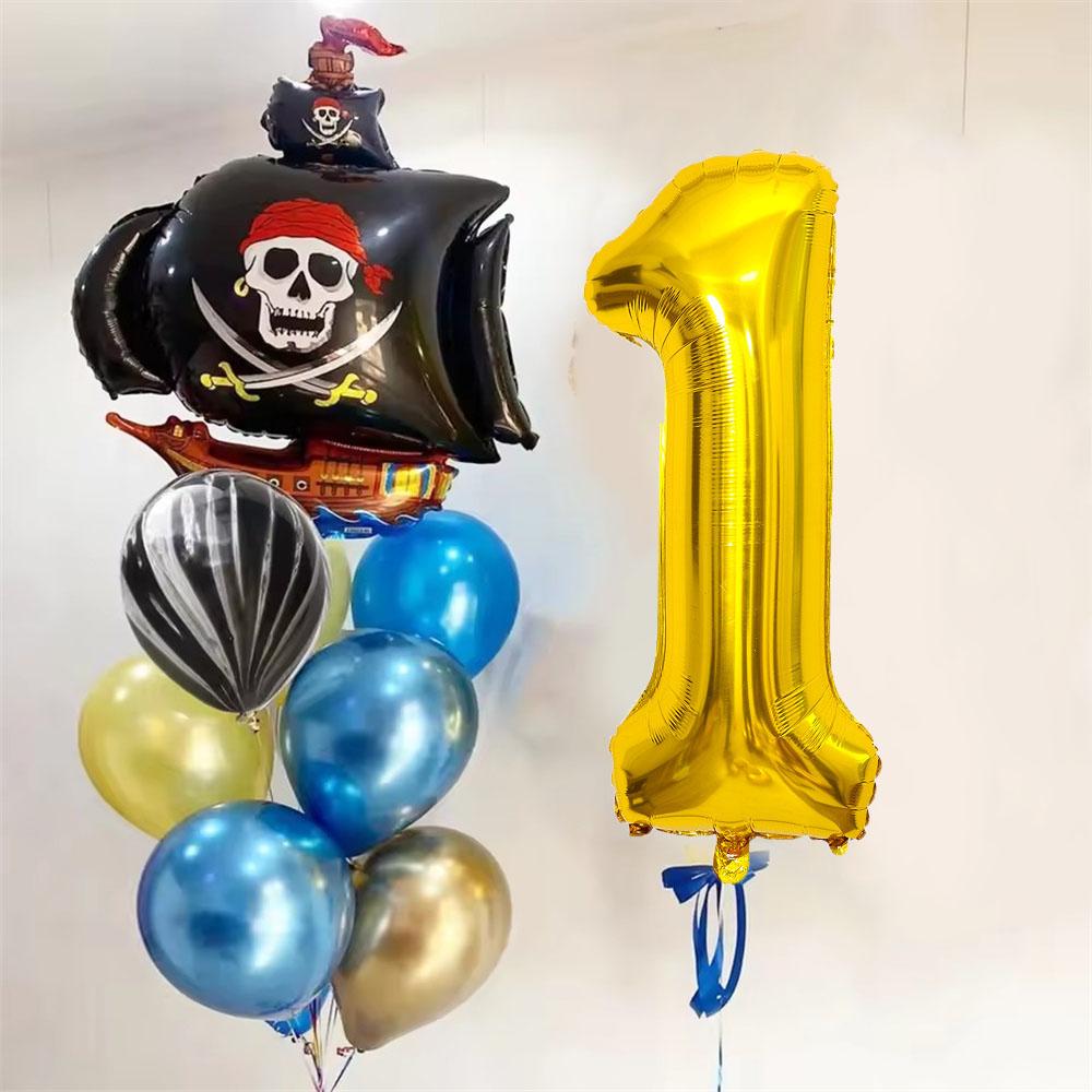 

10 шт. Воздушные шары в виде пиратского корабля 32 дюйма Набор золотых шаров с цифрами Украшения для тематической вечеринки на Хэллоуин и день рождения 32inch