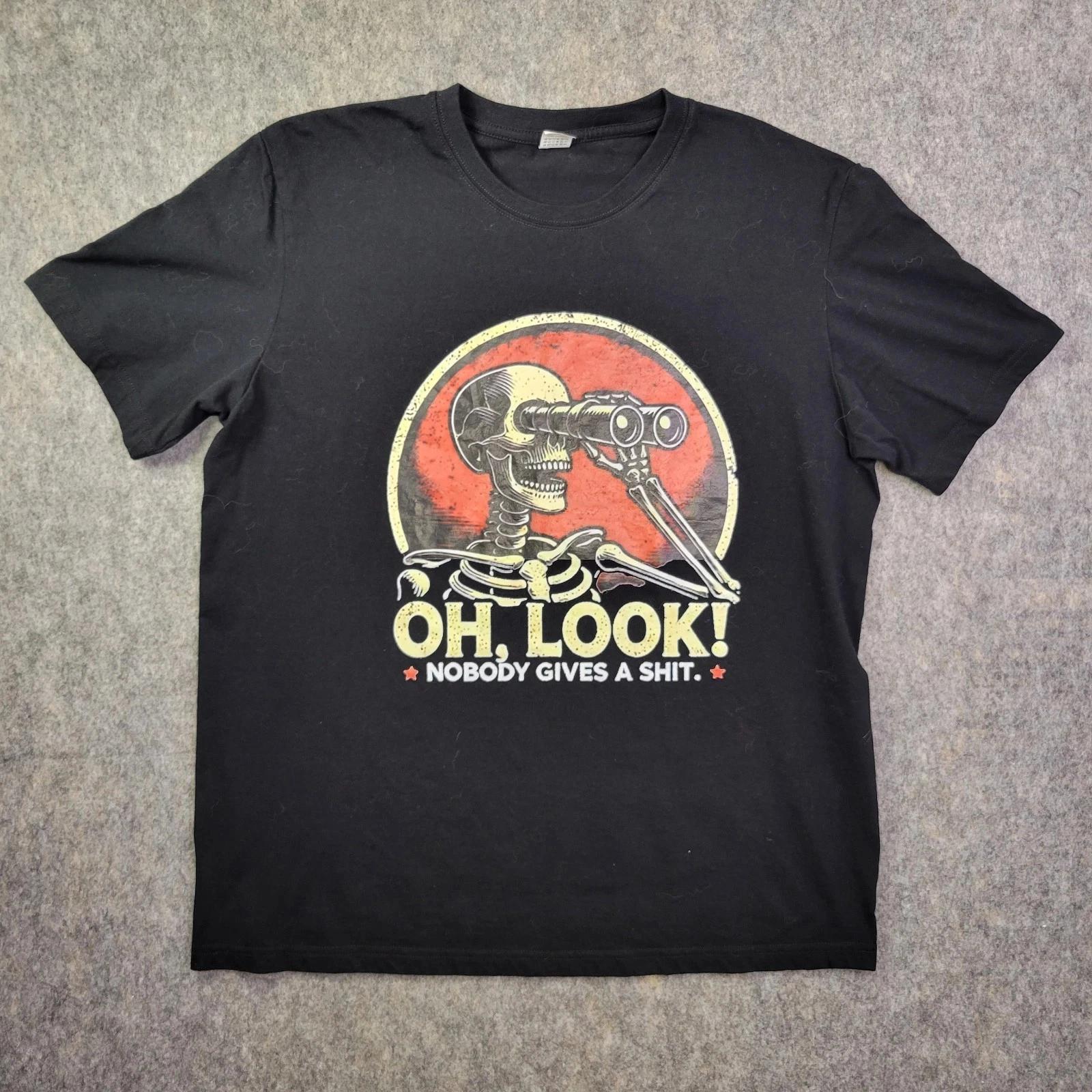 Oh  Look Nobody Gives A Sh*t T- Shirt Men s Sz L Black Skeleton Graphic Gen X Tee 2XL