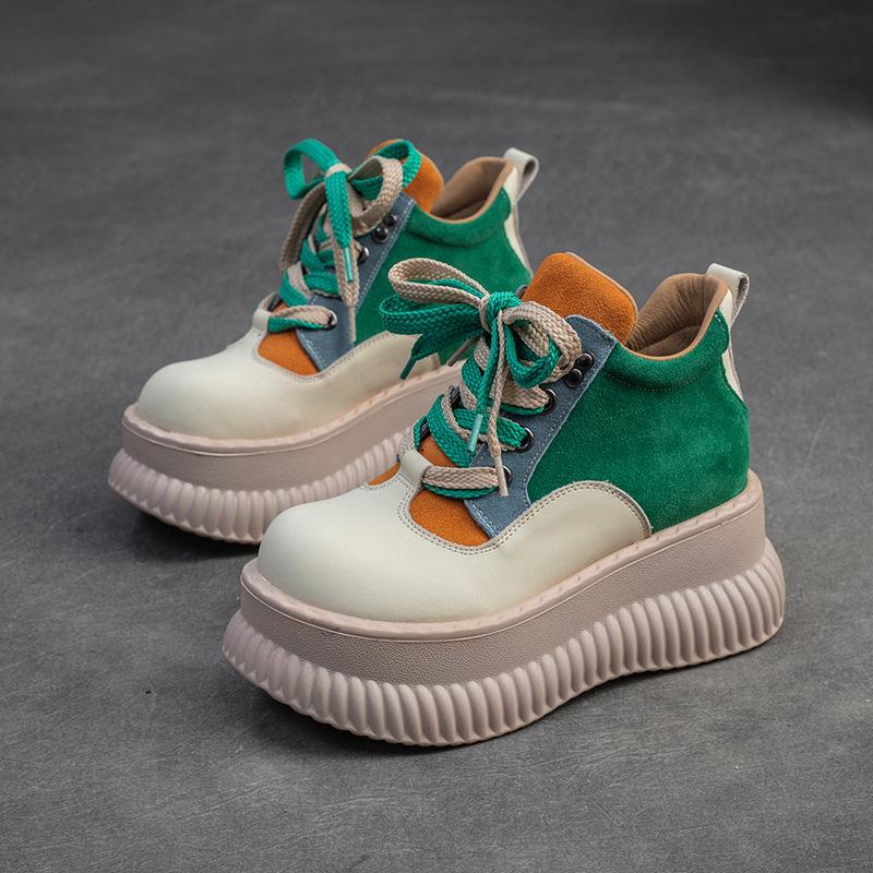 

Модная GKTINOO 2025 Весна Новые Туфли на плоской платформе из натуральной кожи, смешанные цвета, обувь на толстой подошве для повседневных кроссовок, женская обувь 250