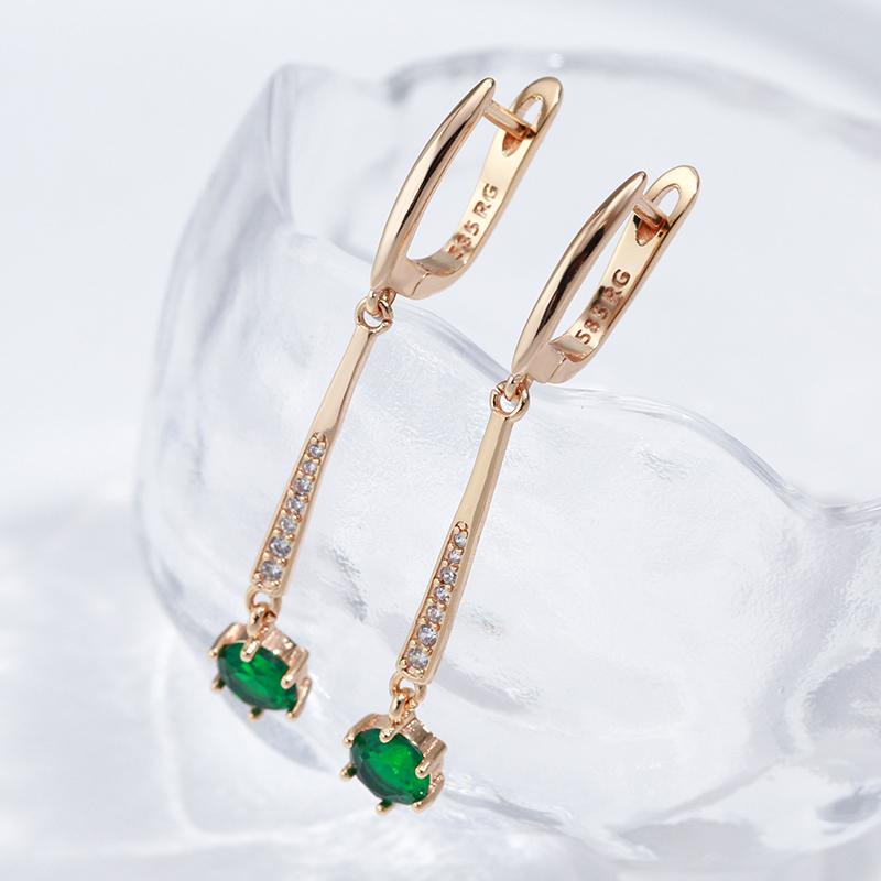 Kienl Simple Green Natural Zircon Drop Earring For Women Luxury  Rose Gold Color Long Earring High Quality Daily Jewelry