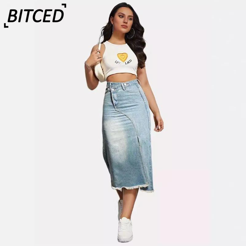 BITCED Women's Fashion Casual Solid Color Print Skirt