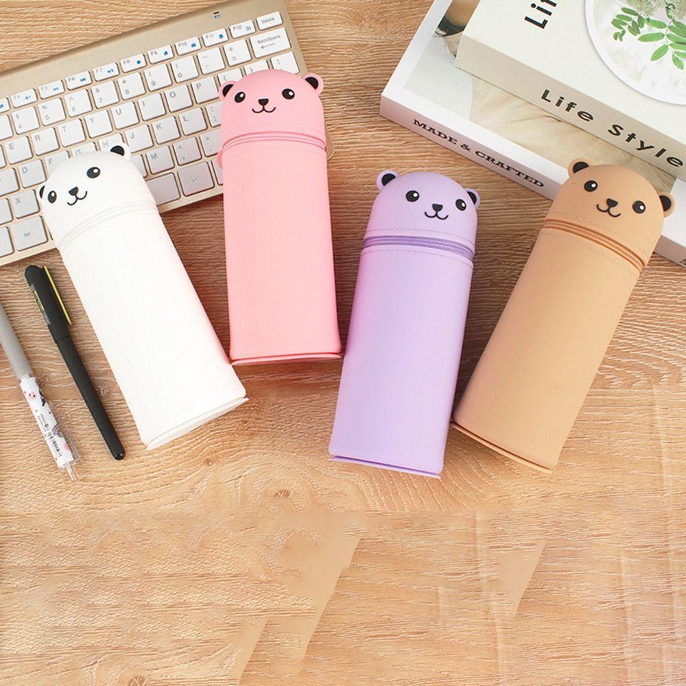 Silicone Pencil Pouch Soft Stationery Box INS Cartoon Bear Pencil Case  Children Gifts