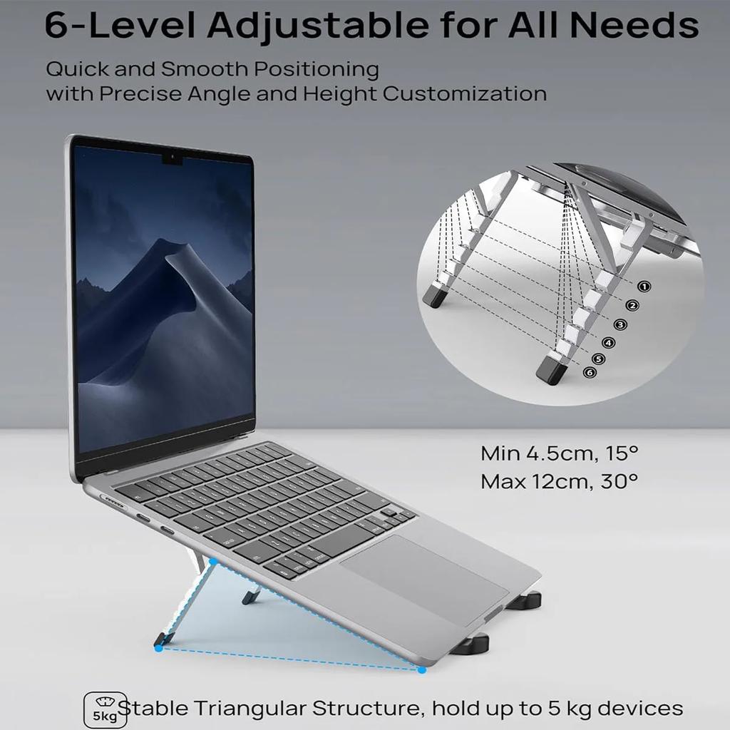 Bi-foldable Foldable & Portable Laptop Aluminum Stand for Desk and Car Lightweight Tablet Stand for Business Travel