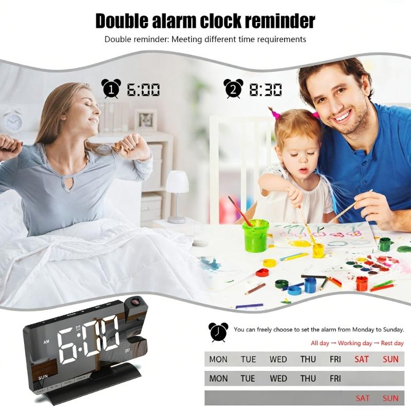 Digital Projections Alarm Clocks for Bedrooms 180° Rotatable Projector Loud Duals Alarms for Kids Elderly,Heavy Sleepers