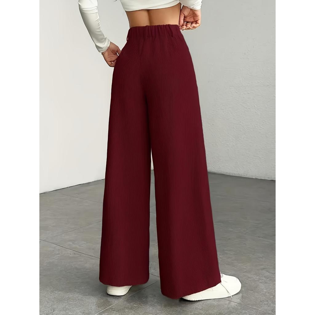 Pruhované kalhoty s širokými nohavicemi, Ležérní všestranné kalhoty s vysokým pasem, Zeštíhlující kalhoty s vysokým pasem