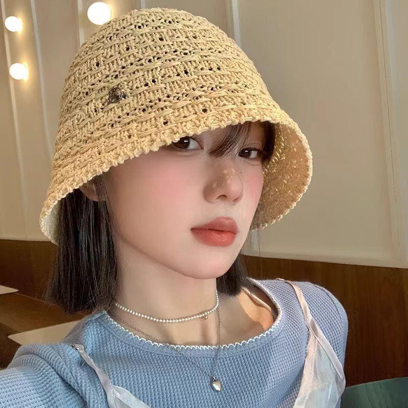 Hat Women's Bucket Hat Spring and Summer Hollow Thin Sun Hat Sunshade Bucket Hat Washbasin Hat