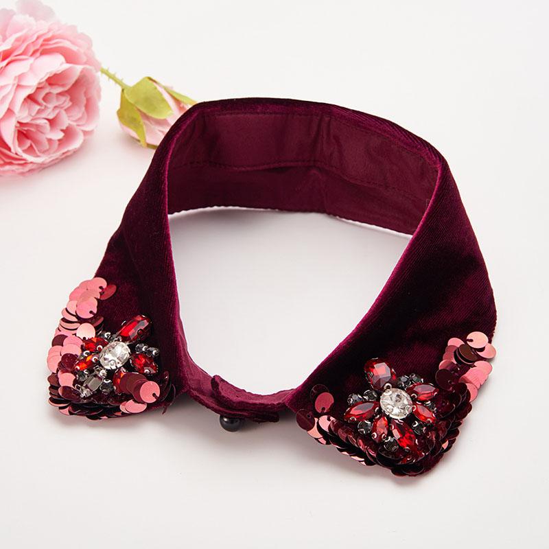 Retro Rhinestone False Collar Neckline Women Lapel Fake Collar Woman Embroidery Removable Detachable Tie Clothing Accessories