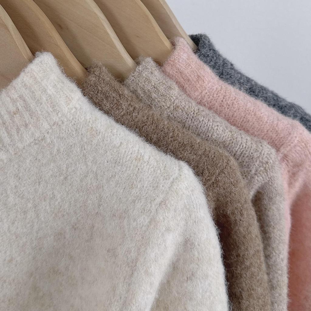 Kids' Round Neck Wool Sweater - Solid Color Knit Pullover for Autumn/Winter