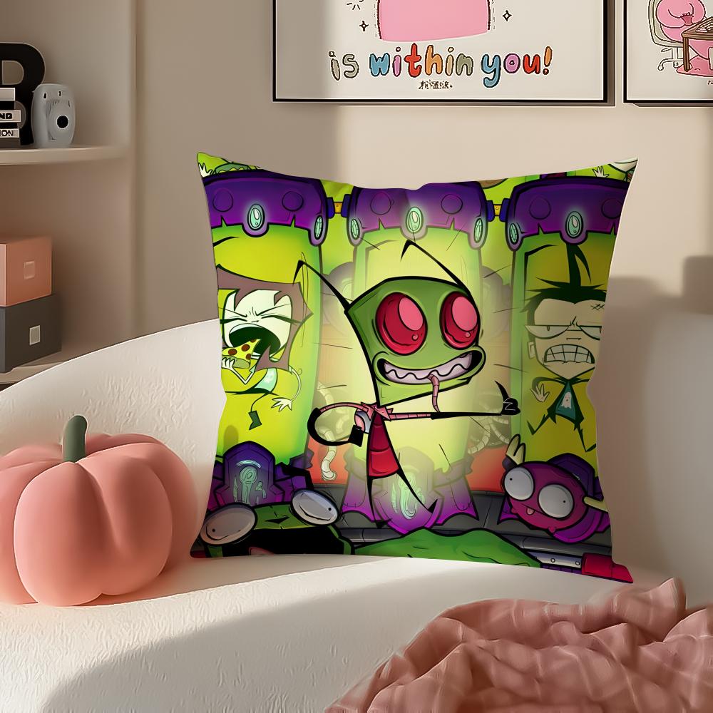 Weird Wacky Absurd Animated Series IInvader Zim Cushion Cover Pillowcase Short Plush Invisible Zipper Room Sofa Cushion Cover