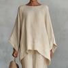 Completi da Salotto Estivi da Donna a Due Pezzi con Top Batwing a Manica Lunga Scollo a Barca e Pantaloni a Gamba Larga
