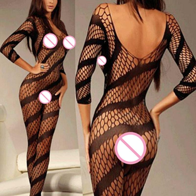 Sexy Mesh Bodystocking Lingerie Bodysuit Underwear Women Fishnet Open Crotchless Catsuit Mesh Tights Erotic Babydoll Teddies