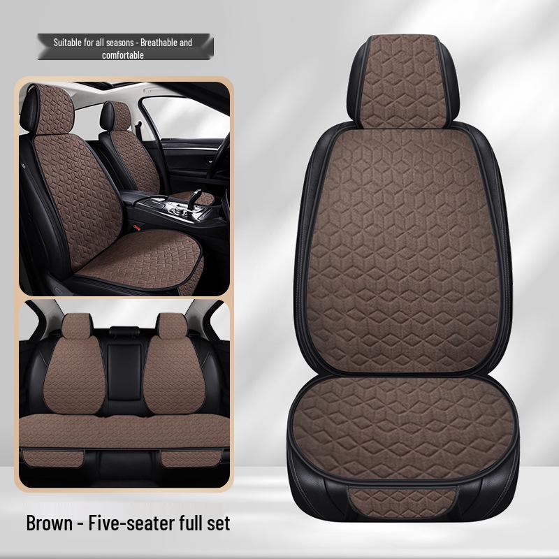 Universal All-Season Linen Car Seat Cushion Set - 3-Piece with Back Cushion and Headrest