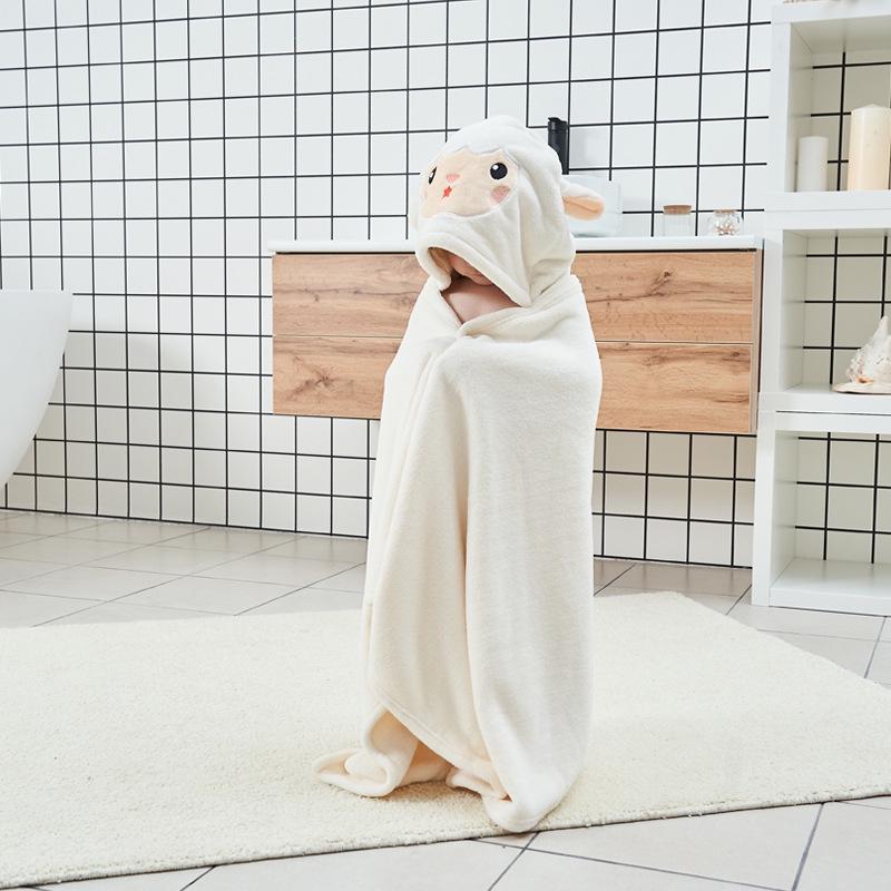 Peignoir à capuche en polaire corail pour enfants - Serviette enveloppante absorbante pour bébé pour le bain et la natation