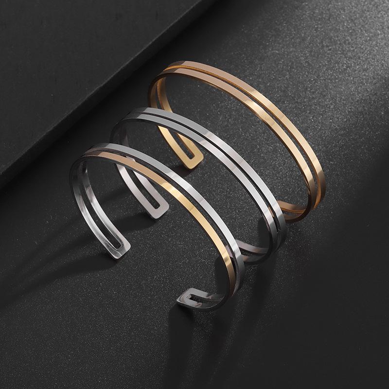 Double Layer Hollow Stainless Steel Opening Bracelet Fashionable Simple and Versatile Hand Friendly Color