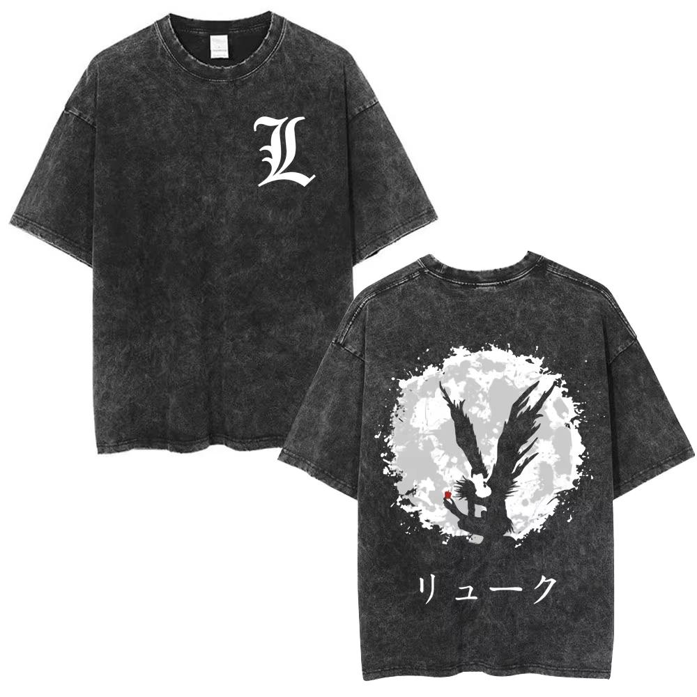 2026 Summer Hot Sale Vintage Washed Anime Death Note Graphic T Shirts Men Women Vintage Hip Hop Streetwear Oversized Tshirt