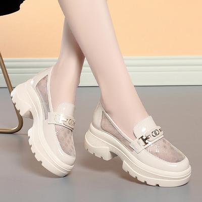 Summer Loafers for Women Thick-soled Hollow Mesh Women's Shoes Patent Leather British Style Small Leather Shoes Breathable Single Shoes