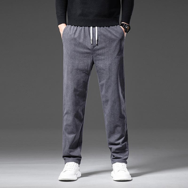 Frühling und Herbst Waffel Herren Dreidimensionaler Schnitt Bequem Lässig Locker Hundert Gerade Hosen Übergröße