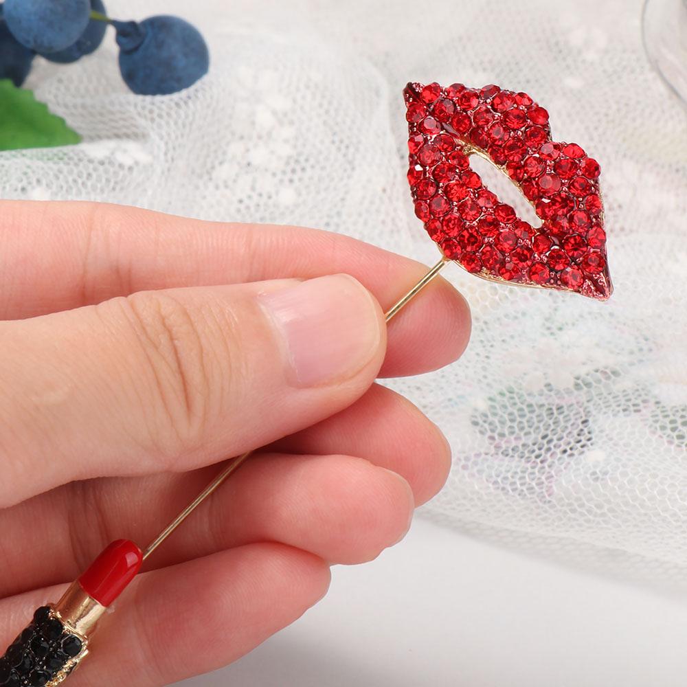 Elegant Romantic Banquet Fashion Accessories Badge Scarf Pin Red Lip Lipstick Brooch Jewelry
