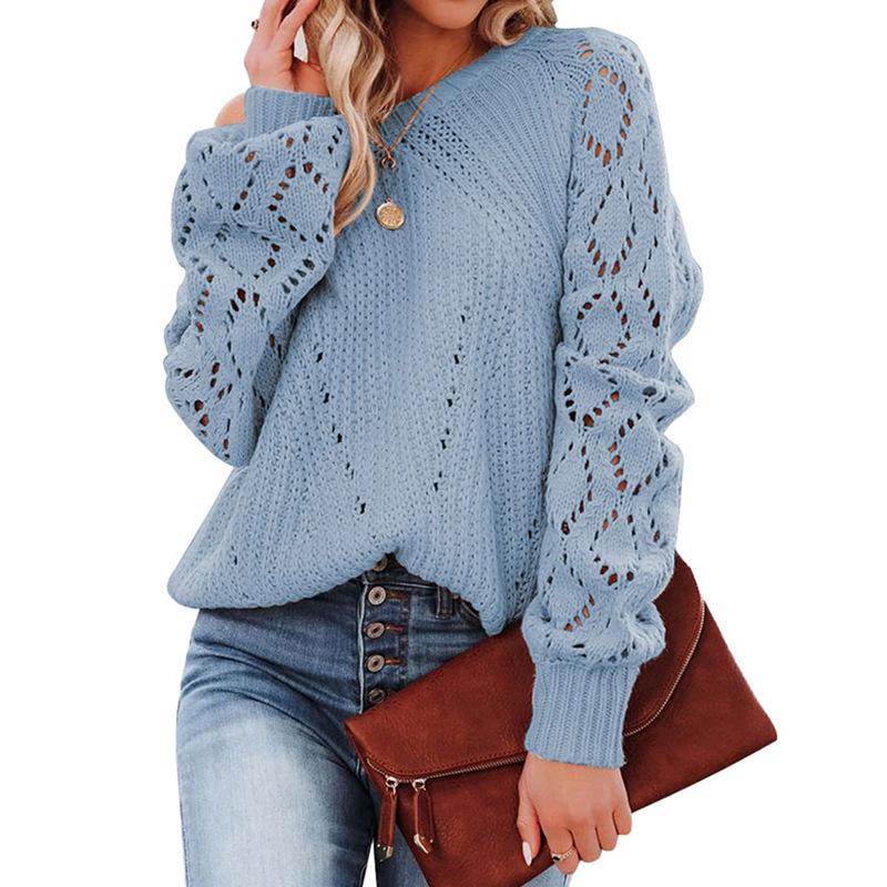Rose Beauty A Women's Diamond Lattice Pullover Sweater Autumn and Winter Hollow Out Sweater