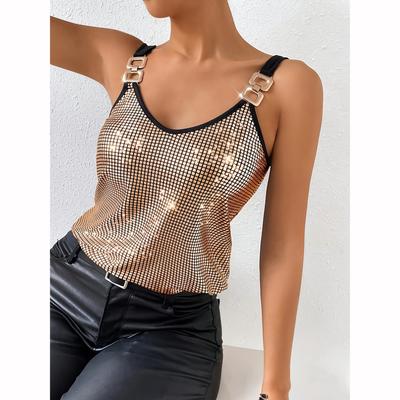 Top da donna senza maniche con paillettes da discoteca sexy Y2k