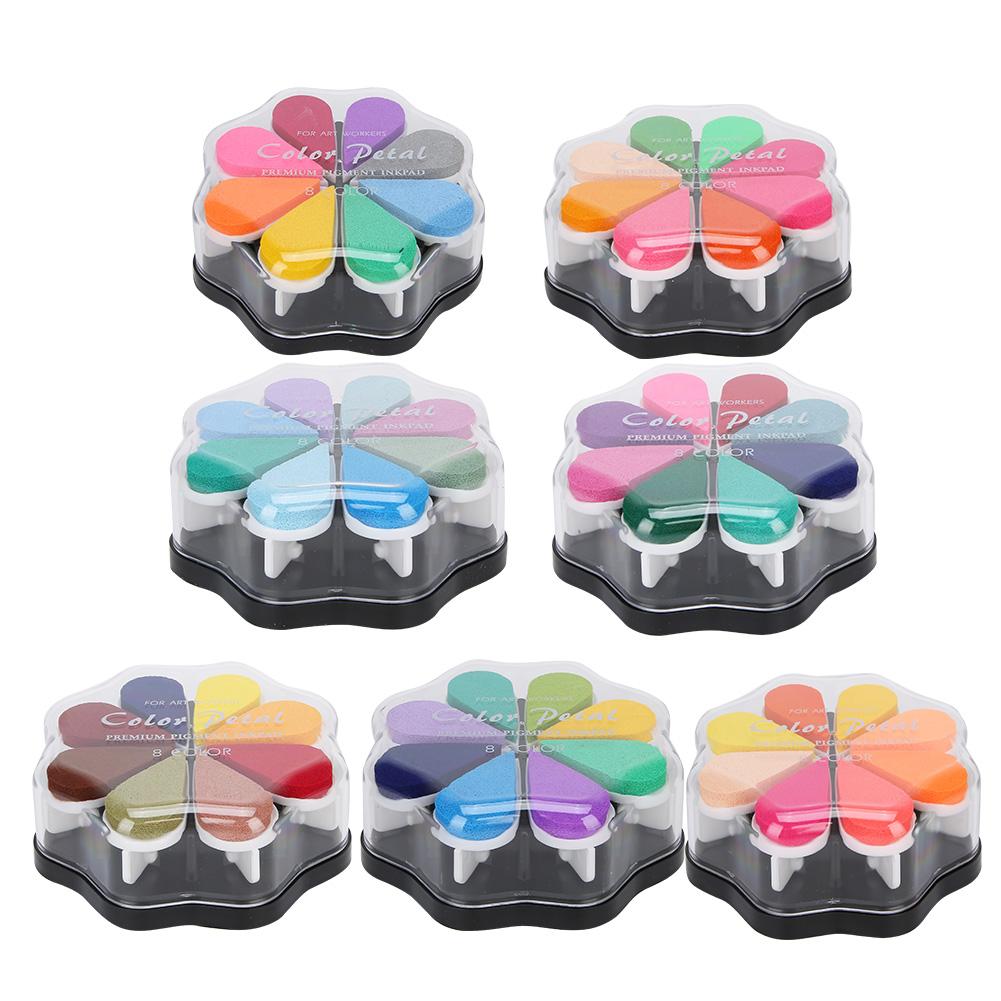 8 Colors Petal Shape Schedule Book Scrapbook Colorful DIY Stamp Ink Pad Painting Accessory