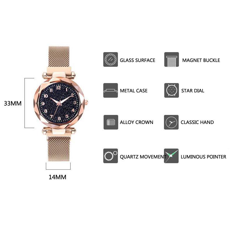 Women Fashion Luminous Numbers Starry Sky Quartz Watch Magnetic Wristwatch Buckle