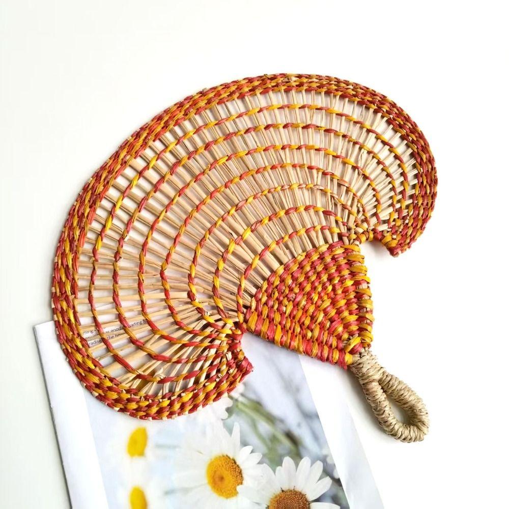 Bohemian Hand-woven Straw Fan Colorful Hand Braided Fan Decorative Handmade Fan  Beach
