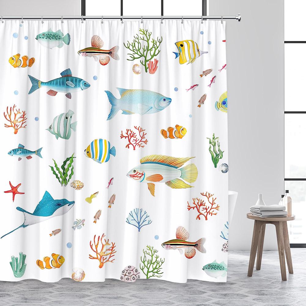 Cartoon Animals Kids Shower Curtains Cute Dogs Pet Ocean Fish Sea Turtle Whale Octopus Child Bathroom Curtain Decor With Hooks