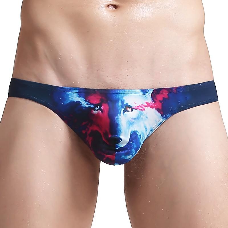 Mens Sexy Bikini Thongs Underwear Bugle Pouch 3D Animal Print Funny Panties Low Waisted Wolf Underpants Slips Swimsuit