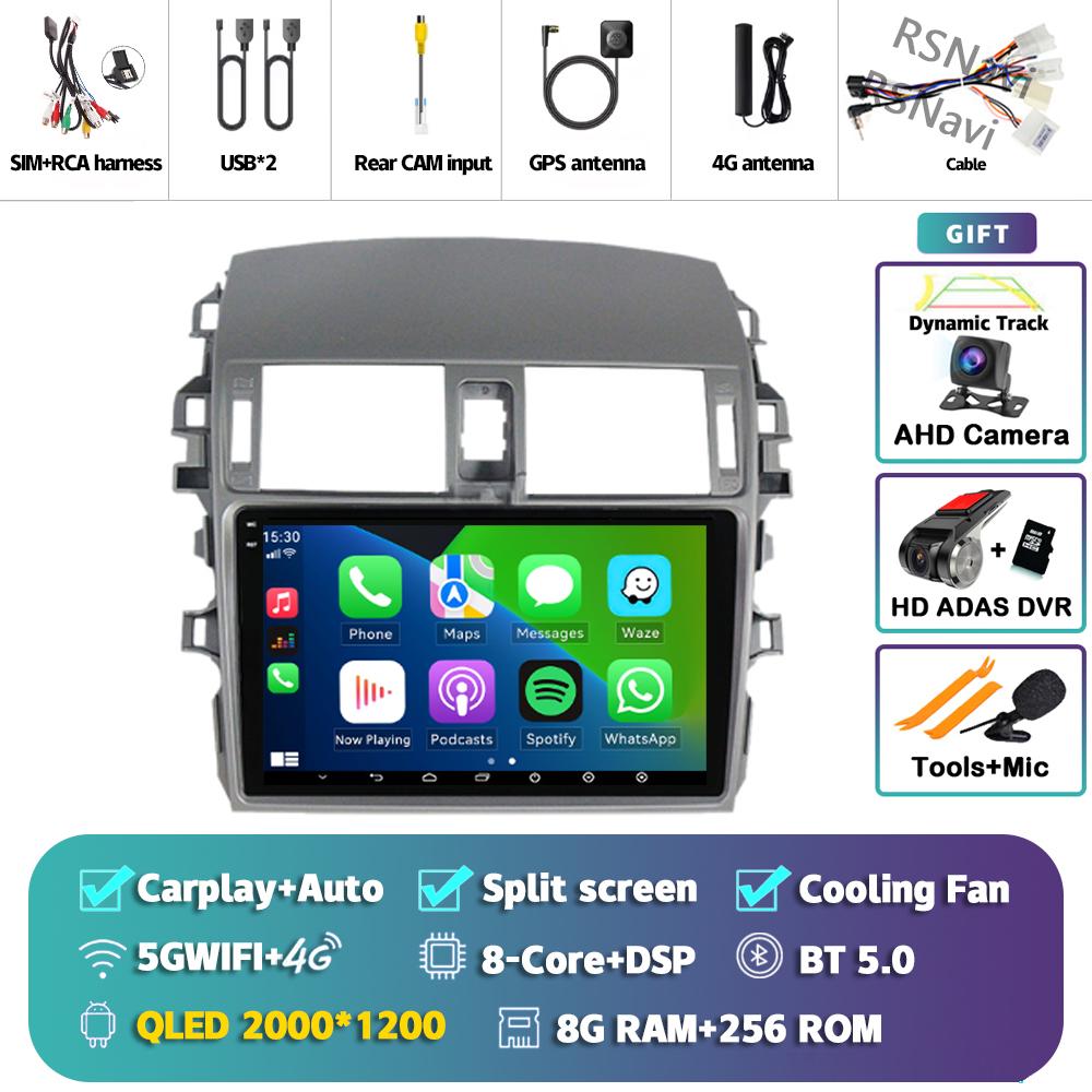 Android 14 Carplay Auto For Toyota Corolla 2006 - 2013 Car Radio 4G+WIFI Player Multimedia Stereo 360 Camera Navigation Video BT