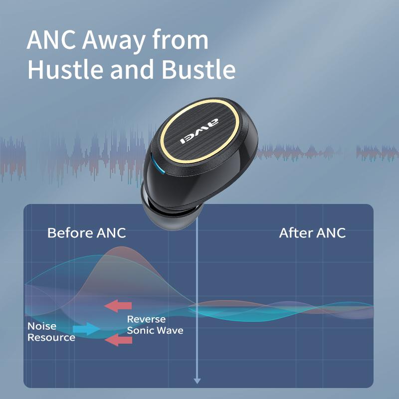 AWEI TA3 ANC TWS kulaklık Bluetooth kablosuz kulaklık aktif gürültü önleyici kulaklık Stereo ses gerçek mikrofonlu kulaklık