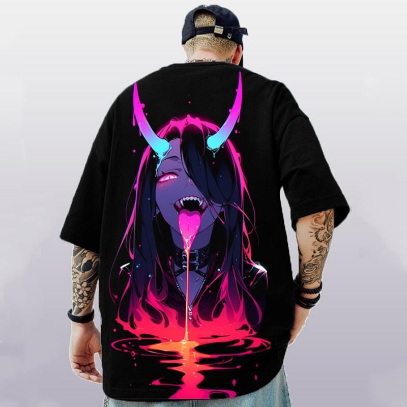 Kurzarm-T-Shirt mit 3D-Anime-Beauty-Print, Street-Trend, Herren-T-Shirt, Sommer, lockere, übergroße, kurzärmelige, schnell trocknende T-Shirts für Männer