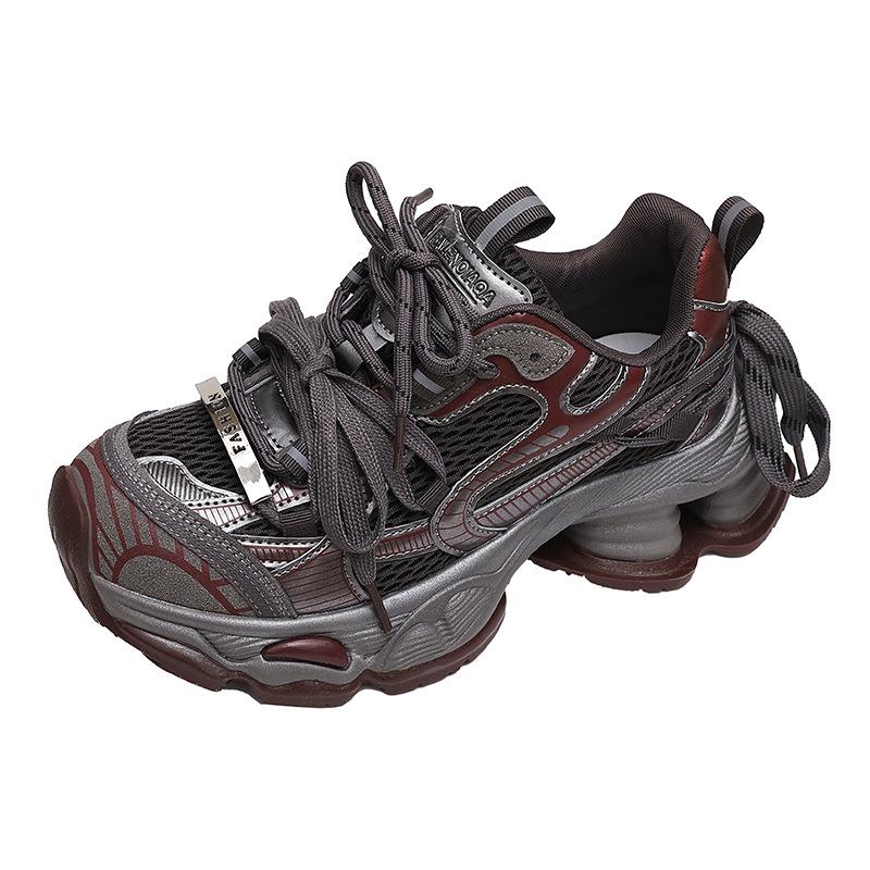 Thick-soled Heightening Paris Double-strap Contrasting Color Dad Shoes for Women 2025 Autumn and Winter New Shock-absorbing Sports and Leisure Shoes