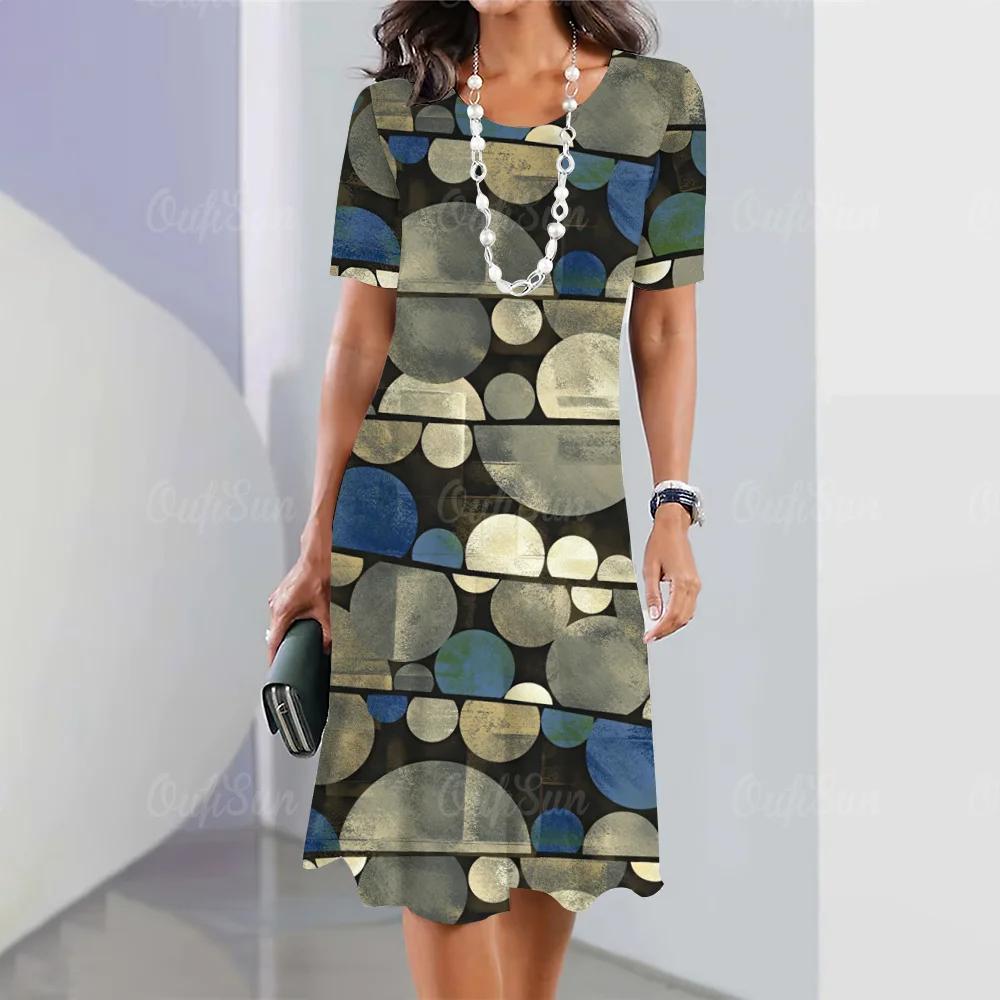 

Літній жіночий одяг, сукні з короткими рукавами, довга сукня з нерегулярним принтом, тривимірна ретро жіночий одяг, вільний пуловер з круглим вирізом 5XL