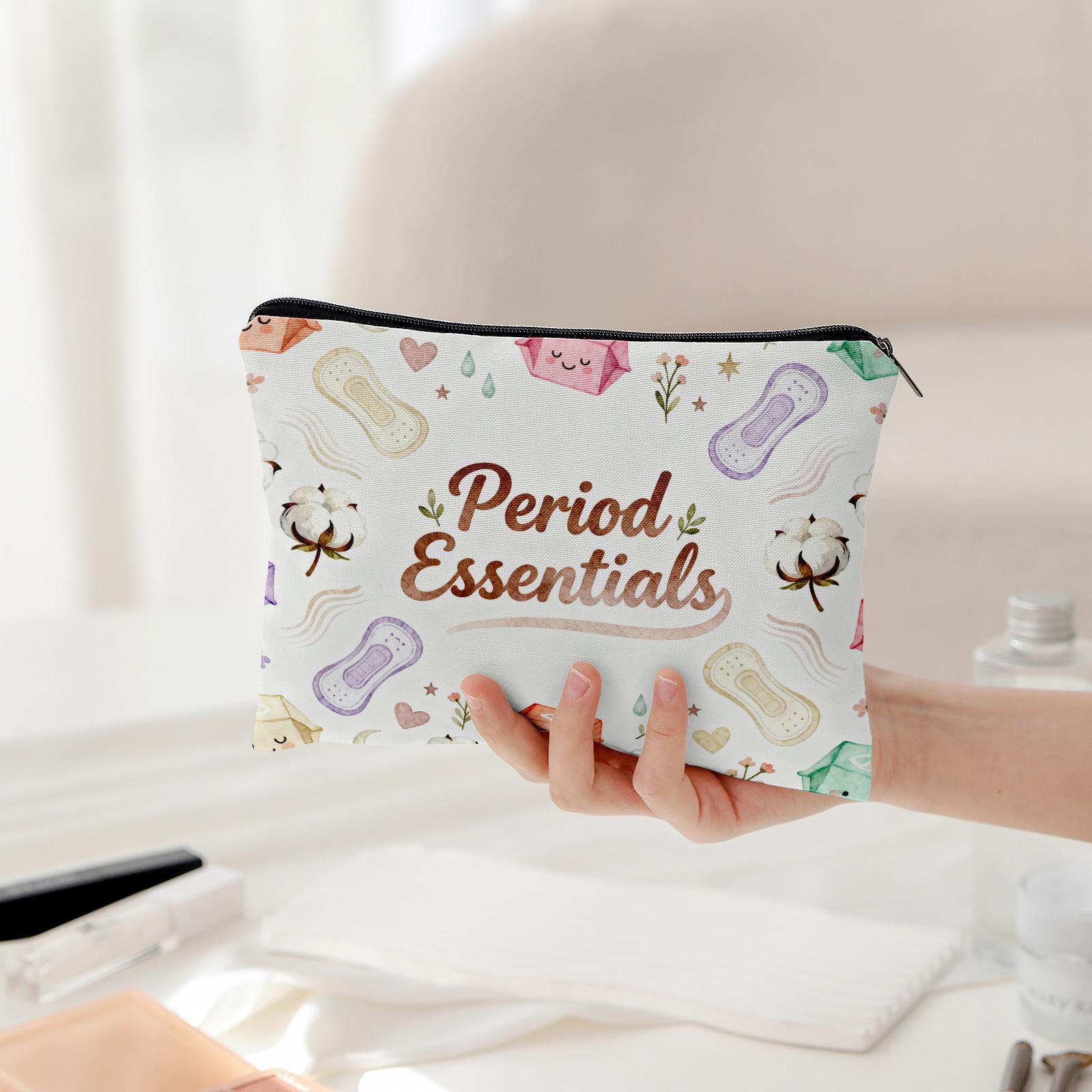 

Period Essentials Lined Storage Bag Watercolor Sanitary Pad Pattern Makeup Pouch Travel Toiletry Bag with Lining Organizer
