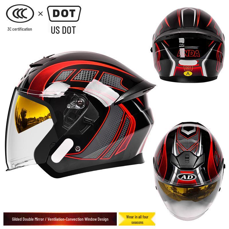 

DOT Certified Motorcycle Helmet with Sun Protection, Three-Quarter Coverage, Unisex, for All Seasons 2XL