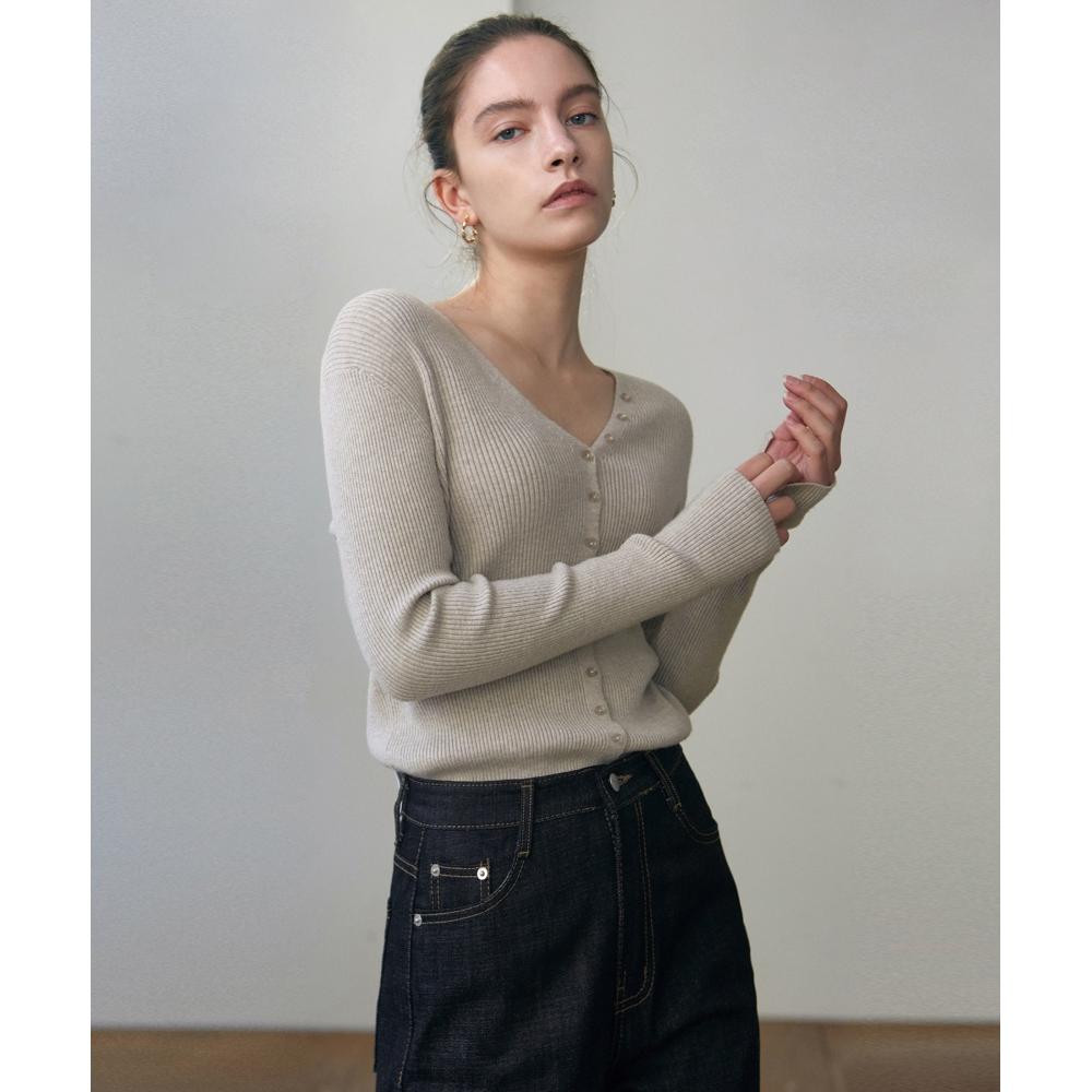 

NICKNICOLE button slim knit cardigansand gray