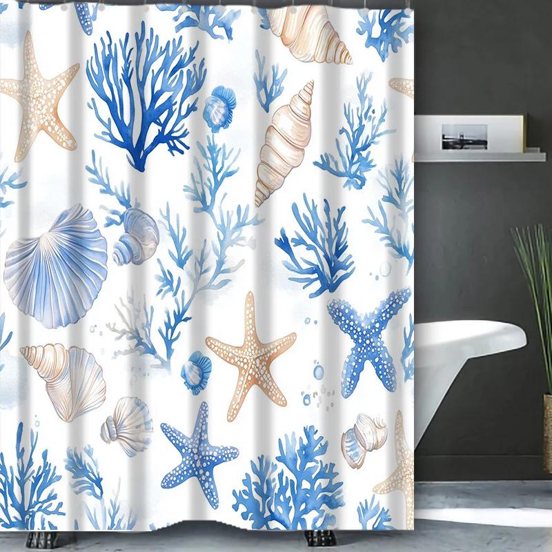 Cartoon Shell starfish Bathing Curtain Bathroom Shower Curtain Waterproof With 12 Hooks Home Deco