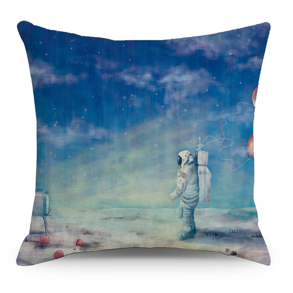 Wish Pillowcase Astronaut Planet Linen Pillow Cushion Cover